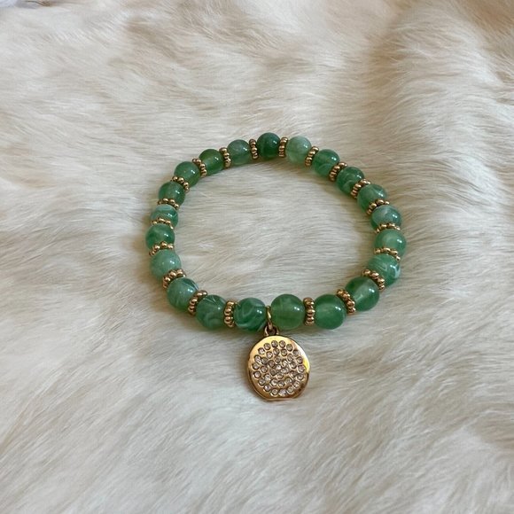 BOho Stretch Bracelet Green Swirl Semi Translucent Lucite Rhinestone Charm 13428 - Picture 5 of 9